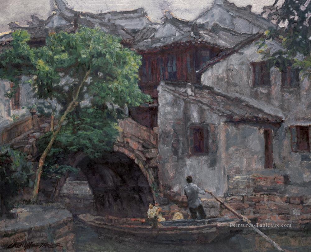 Ville Riverside Sud de la Chine 2002 Shanshui Paysage chinois Peintures à l'huile